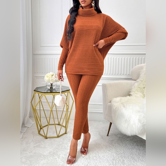 Turtleneck Batwing Sleeve Top and Pants Set - Picture 1 of 8